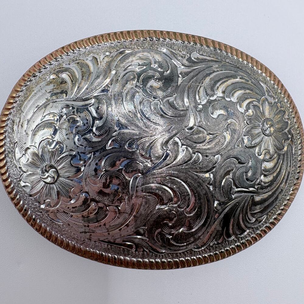 Montana Silversmith Silver Plates Floral Swirl Belt Buckle with Gold-Tone Border